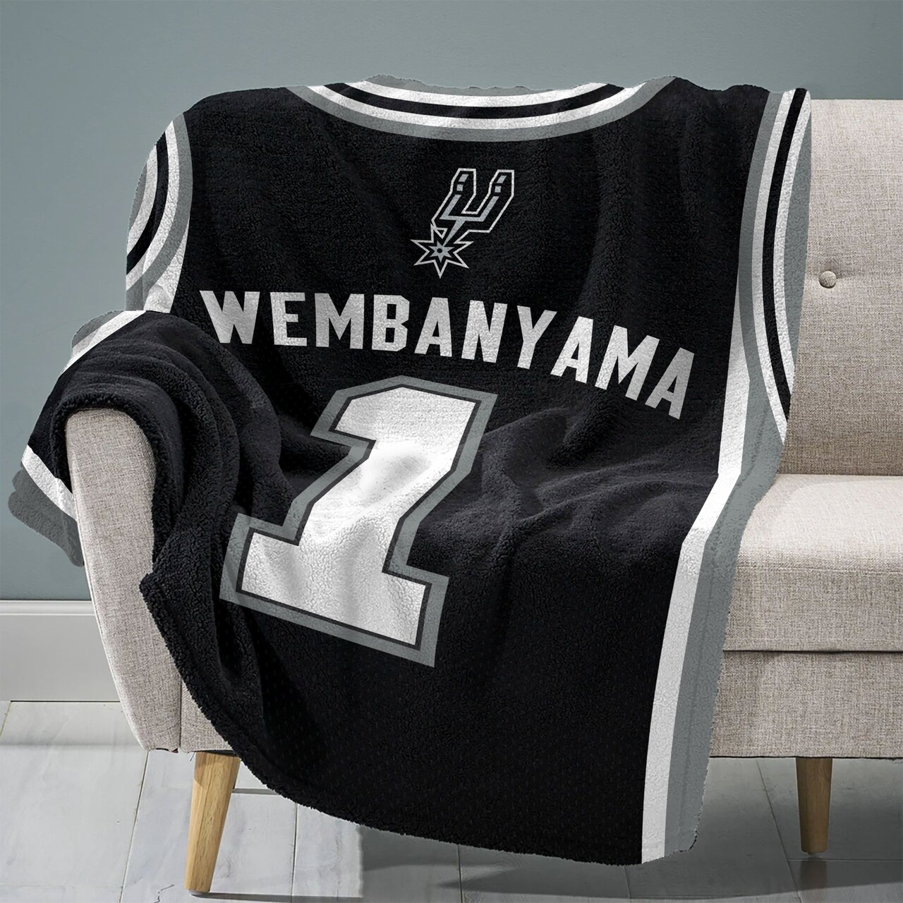 Sleep Squad San Antonio Spurs Victor Wembanyama 60” x 80” Raschel Plush Jersey Basketball Blanket